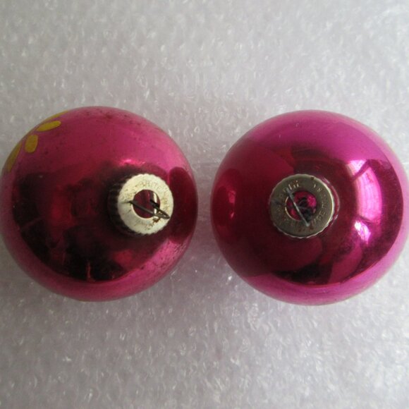 Shiny Brite Hand Painted Flowers 2" Glass Christmas Ornaments Set of 2 Vintage - Picture 3 of 7